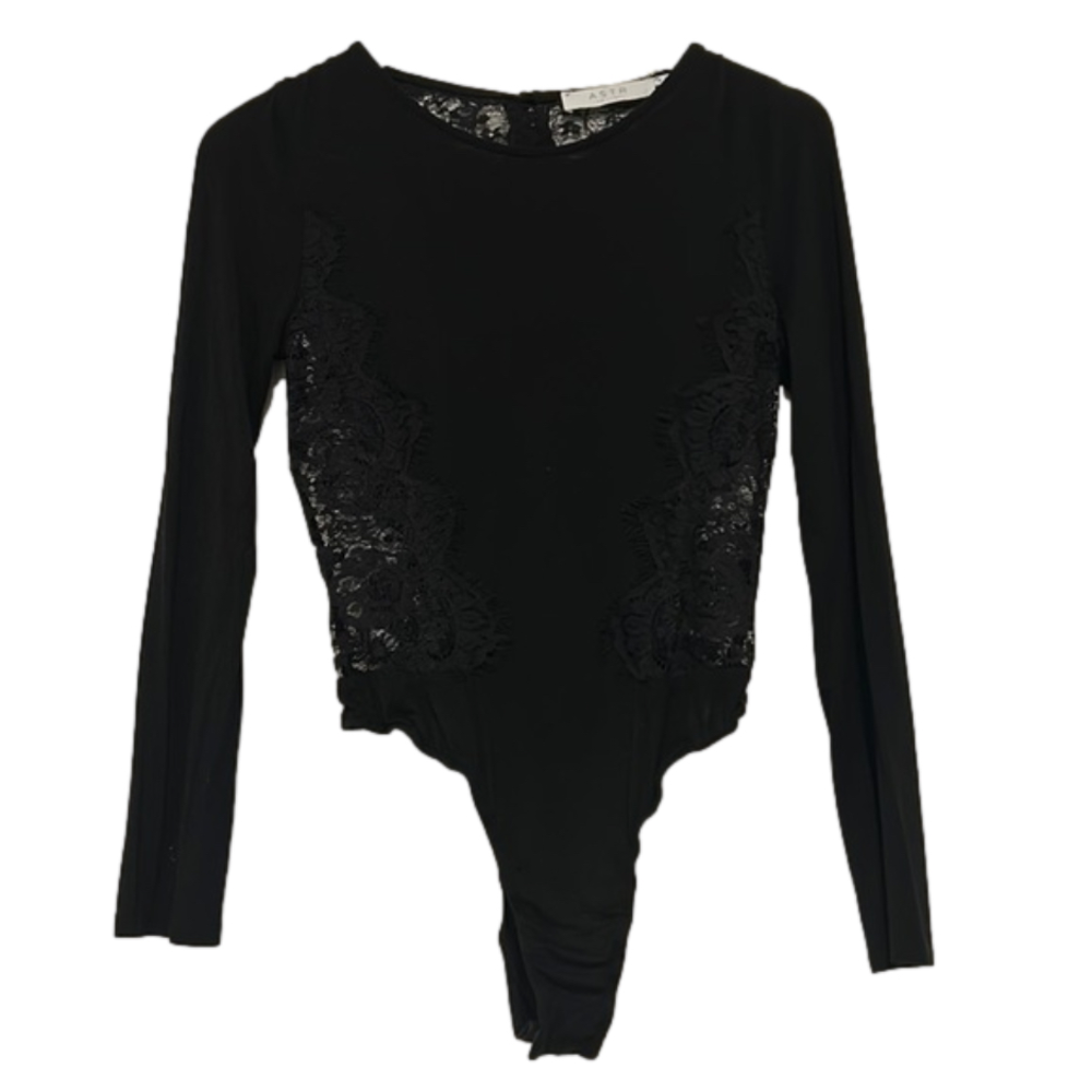 Astr The Label Black Lace Back Bodysuit, Medium